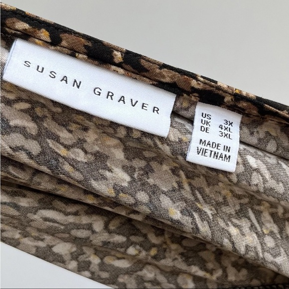 Susan Graver Womens Top Sz 3X Animal Print Abstract Liquid Knit Artsy Office - Picture 2 of 9